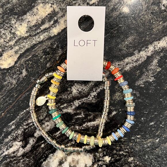 NWT LOFT Rainbow & Gold Pride Beaded Bracelet - Set of 2 Bracelets - Picture 9 of 10